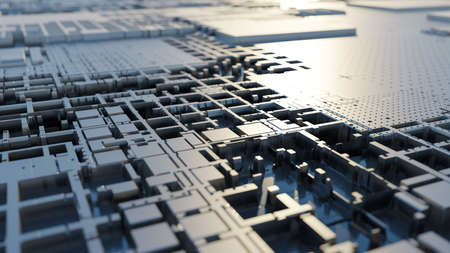 Abstract futuristic surface of a spaceship with sky lightingの写真素材