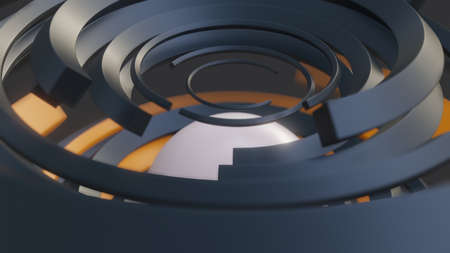 Abstract background with shiny black and orange curvesの写真素材