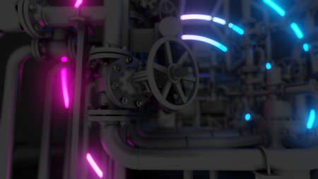 Abstract Industrial Equipment with Neon Lights