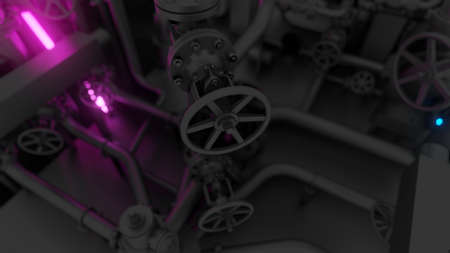 Abstract Industrial Equipment with Neon Lightsの写真素材