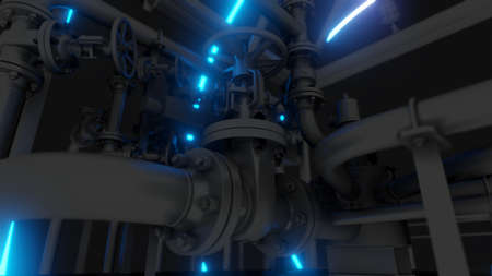 Abstract Industrial Equipment with Neon Lights