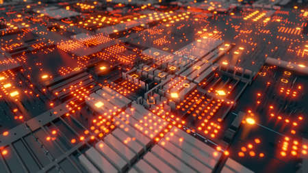Abstract futuristic design. Tech wall with red bright elements
