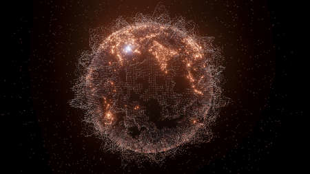 Connection lines and dots around Earth globeの写真素材