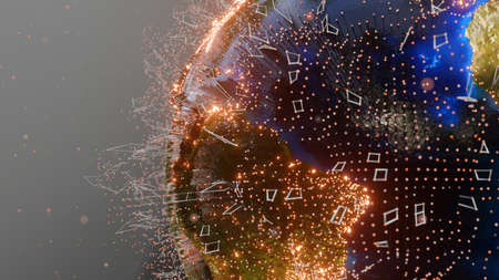 Connection lines and dots around Earth globe