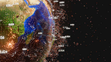 Connection lines and dots around Earth globeの写真素材