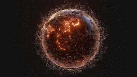 Connection lines and dots around Earth globe