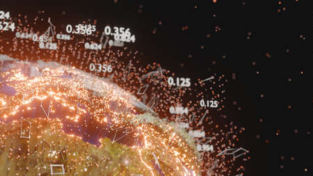 Connection lines and dots around Earth globe