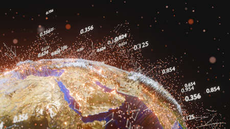 Connection lines and dots around Earth globeの写真素材