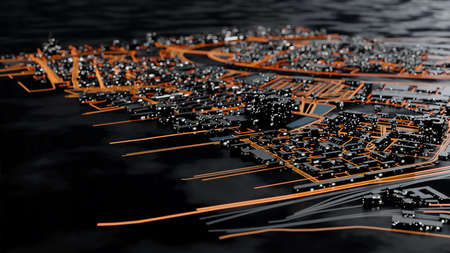 Abstract modern city at night. 3D illustrationの写真素材