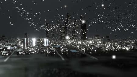 Abstract modern city at night. 3D illustration