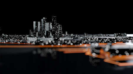 Abstract modern city at night. 3D illustrationの写真素材