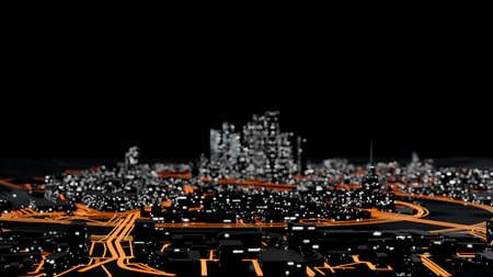 Abstract modern city at night. 3D illustration