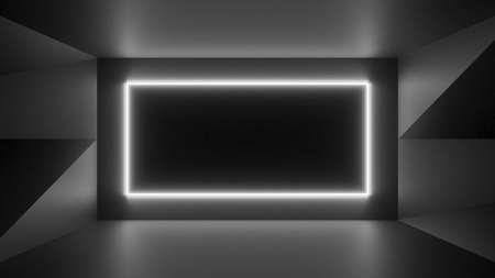 Abstract geometry lit by a neon white rectangle lampの写真素材