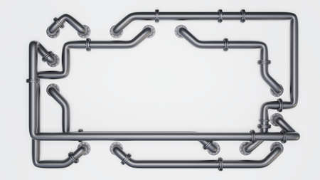 Banner with an empty space in the middle is entangled in pipes