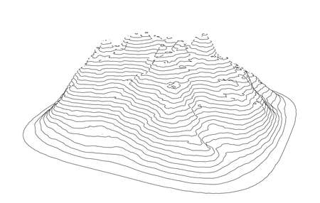 Curve lines in the shape of a part of a mountain range. Vector illustration is derived from 3D rendering. Black lines on a white backgroundのイラスト素材