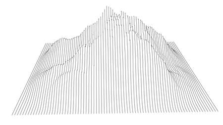 Curve lines in the shape of a part of a mountain range. Vector illustration is derived from 3D rendering. Black lines on a white backgroundのイラスト素材