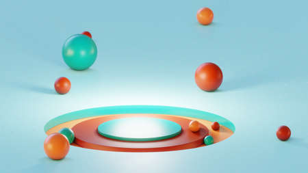 Abstract background for product design. Blue surface with cylinders and spheres. Harmonious color...