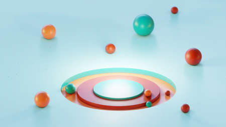Abstract background for product design. Blue surface with cylinders and spheres. Harmonious color...