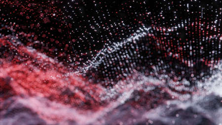 Plexus of abstract glow dots on a black background. Loop animations. 3D illustrationの写真素材