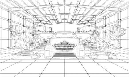 Assembly of motor vehicle. Vectorのイラスト素材