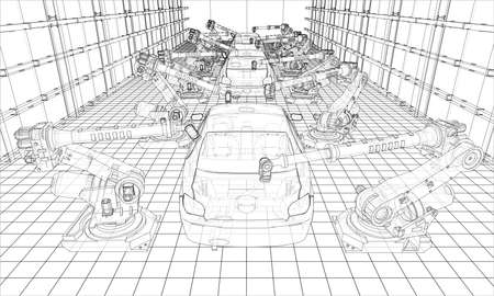 Assembly of motor vehicle. Vectorのイラスト素材