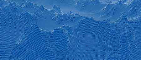 Abstract 3d wire-frame landscape. Blueprint style