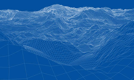 Abstract 3d wire-frame landscape. Blueprint style