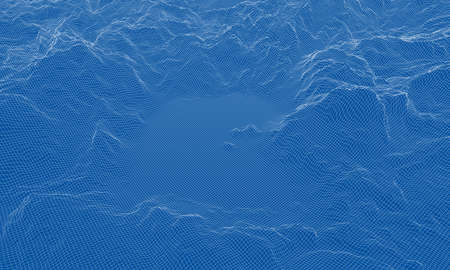 Abstract 3d wire-frame landscape. Blueprint style. Vector rendering from 3D model. Geology Terrainのイラスト素材