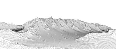 Abstract 3d wire-frame landscape. Blueprint style. Vector rendering from 3D model. Geology Terrain