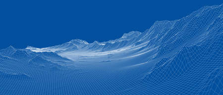 Abstract 3d wire-frame landscape. Blueprint style