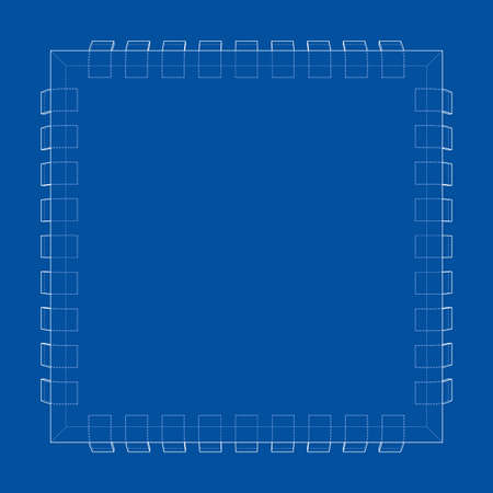 3D microchip. Vector rendering of 3d. Wire-frame style. The layers of visible and invisible lines are separatedのイラスト素材