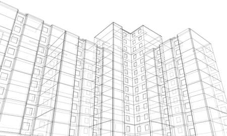 Vector wire-frame model of a multi-storey buildingのイラスト素材