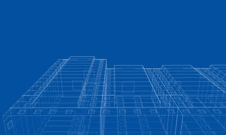 Vector wire-frame model of a multi-storey buildingのイラスト素材