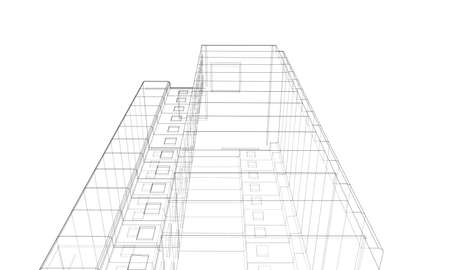 Vector wire-frame model of a multi-storey buildingのイラスト素材