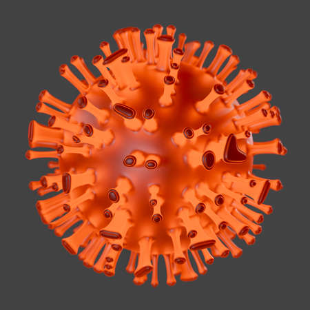 Virus. Abstract red 3d microbe on gray backgroundの写真素材