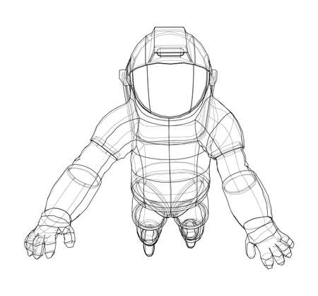 Astronaut concept. Vector rendering of 3d. Wire-frame style. The layers of visible and invisible lines are separatedのイラスト素材
