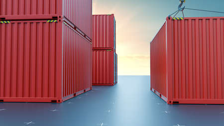 Group of cargo containers on a virtual surfaceの写真素材