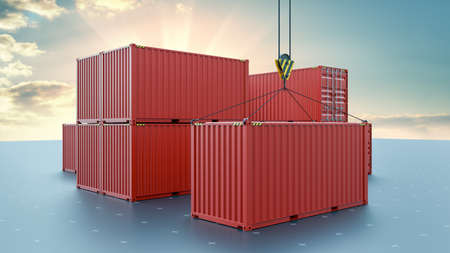 Group of cargo containers on a virtual surface