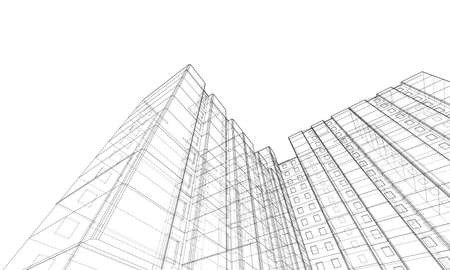 Vector wire-frame model of a multi-storey buildingのイラスト素材