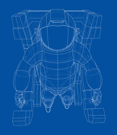 Astronaut concept. Vector rendering of 3d. Wire-frame style. The layers of visible and invisible lines are separatedのイラスト素材