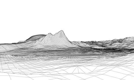 Abstract 3d wire-frame landscape. Blueprint style