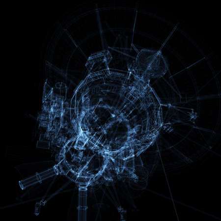 Communication satellite of luminous lines and dots