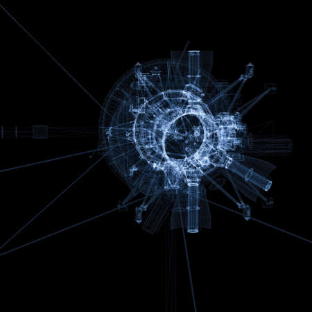 Communication satellite of luminous lines and dots