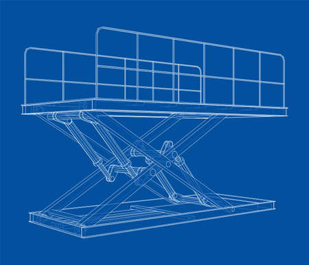 Scissors lift concept outline. Vectorのイラスト素材