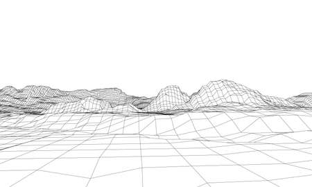 Abstract 3d wire-frame landscape. Blueprint styleのイラスト素材