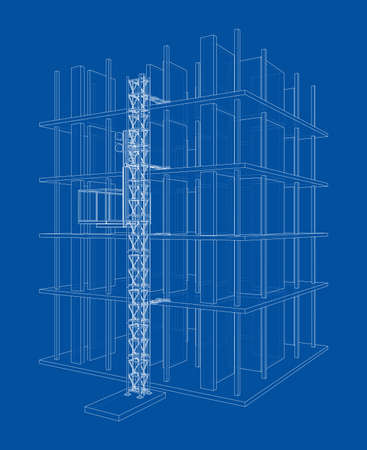 Building under construction with mast liftsのイラスト素材