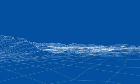 Abstract 3d wire-frame landscape. Blueprint style