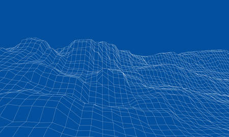 Abstract 3d wire-frame landscape. Blueprint style. Vector rendering from 3D model. Geology Terrainのイラスト素材
