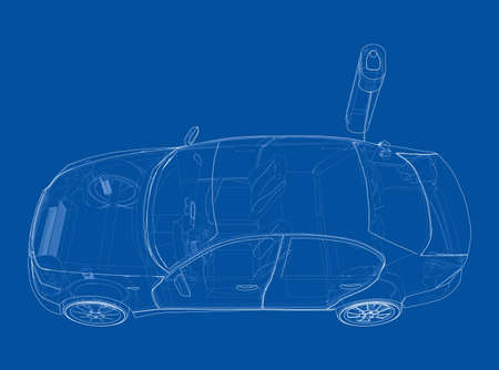 Electric Vehicle Charging Station Sketch. Vectorのイラスト素材