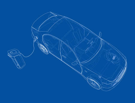 Electric Vehicle Charging Station Sketch. Vectorのイラスト素材
